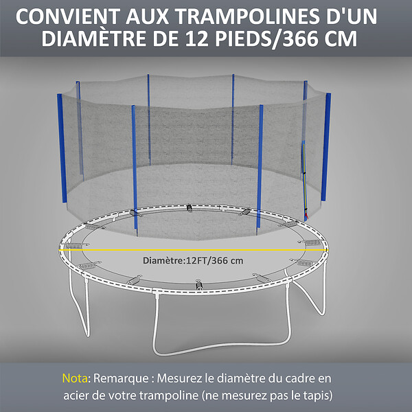 SPORTNOW - Filet de sécurité trampoline porte zipée Ø 366 cm 8 poteaux bleu noir - large
