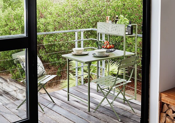 PROLOISIRS - Set table avec 2 chaises pliantes Balcon en acier - vert - large
