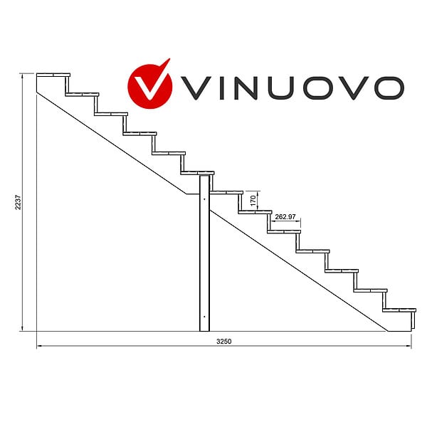 VINUOVO - BERLIN Escalier extérieur bois 13 marches H 224cm L-100cm fermé - large