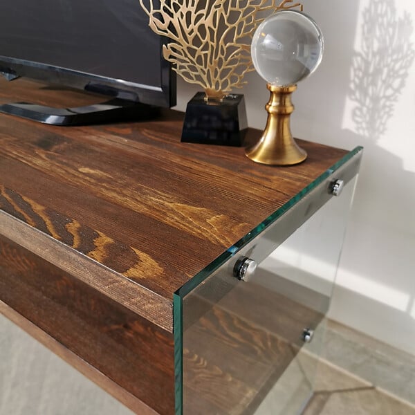 CONCEPT USINE - Meuble TV contemporain verre et bois 120 cm JOY - large