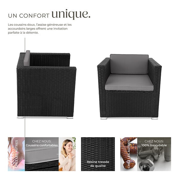 TECTAKE - Fauteuil en rotin Lignano noir - large