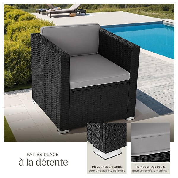 TECTAKE - Fauteuil en rotin Lignano noir - large