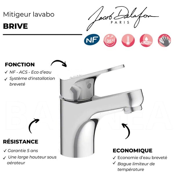 JACOB DELAFON - Mitigeur lavabo Brive chrome + nettoyant Briochin - large