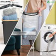 VOUNOT - Panier a linge pliable 100L avec sac intérieur cadre bambou et couvercle gris - vignette