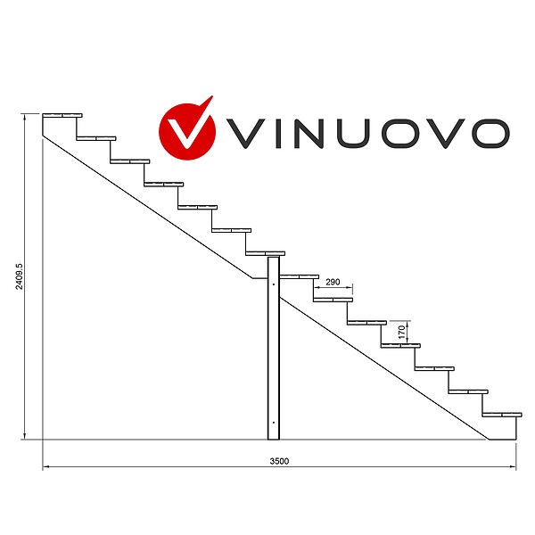 VINUOVO - BERLIN Escalier extérieur bois 14 marches H 241cm L-100cm - sans contre marche - large