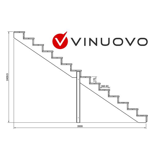 VINUOVO - BERLIN Escalier extérieur bois 14 marches H 241cm L-100cm fermé - large