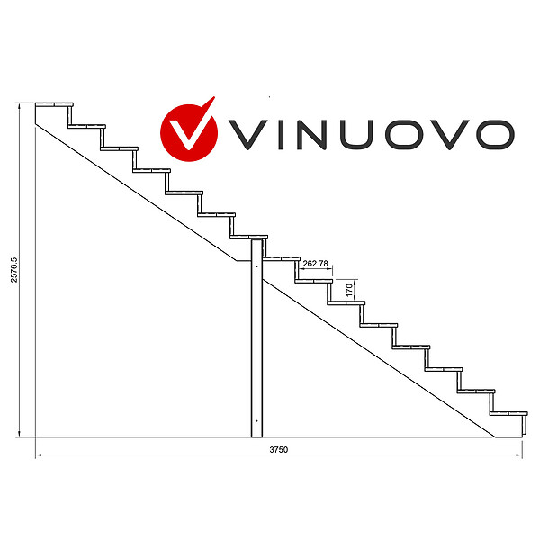 VINUOVO - BERLIN Escalier extérieur bois 15 marches H 258cm L-100cm fermé - large