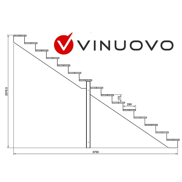 VINUOVO - BERLIN Escalier extérieur bois 15 marches H 258cm L-120cm - large