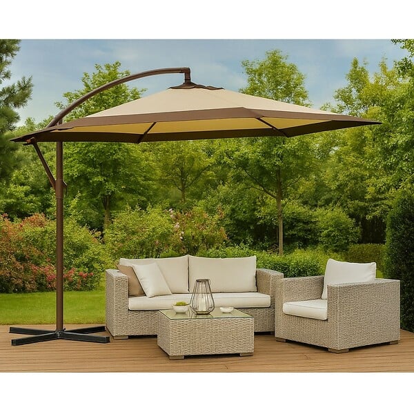 KZ GARDEN - Parasol de Jardin Inclinable Ø300cm Design Sable et Bordure Marron - Parasol déporté Toile Polyester Anti UV KZ GARDEN - large