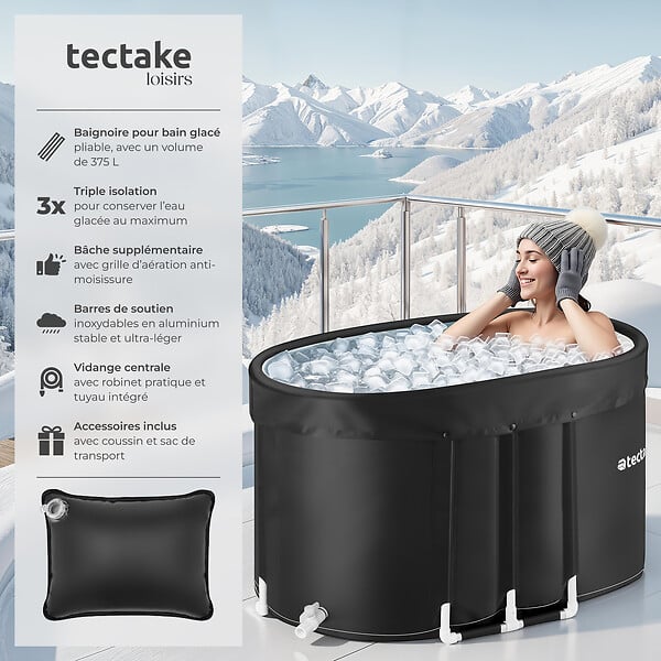 TECTAKE - Baignoire à glace ESPOO avec isolation triple et cadre en aluminium noir - large