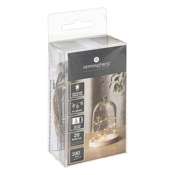 ATMOSPHERA - Guirlandes "Anya" 20 microLED à pile argent blanc chaud L190cm - large