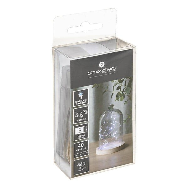 ATMOSPHERA - Guirlandes "Anya" 40 microLED à pile argent blanc froid L400cm - large