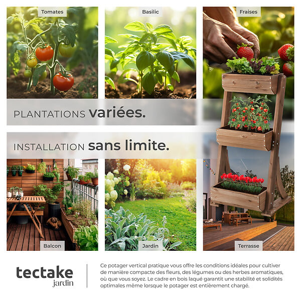 TECTAKE - Jardinière verticale FLORA en bois laqué avec toile de paillage marron - large