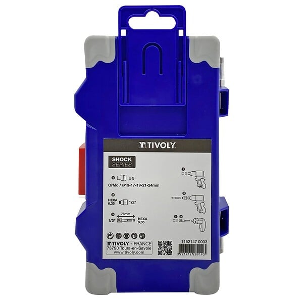 TIVOLY - Coffret 7 Douilles à choc Ø13/17/19/21/24 mm + adaptateur 1/2″ + porte-embout – Acier CrMo TIVOLY - large