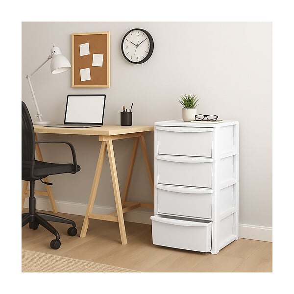 ARTPLAST - Commode 4 tiroirs Blanc - Meuble de Rangement Chambre Bureau Buanderie 39 x 38.5 x H 80.5 cm Art Plast - large