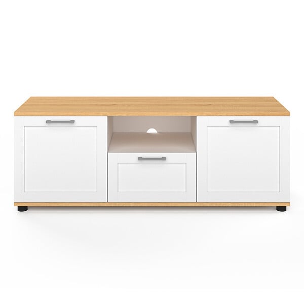 ID MARKET - Meuble TV 110 cm VITO avec tiroir et niche blanc et bois - large