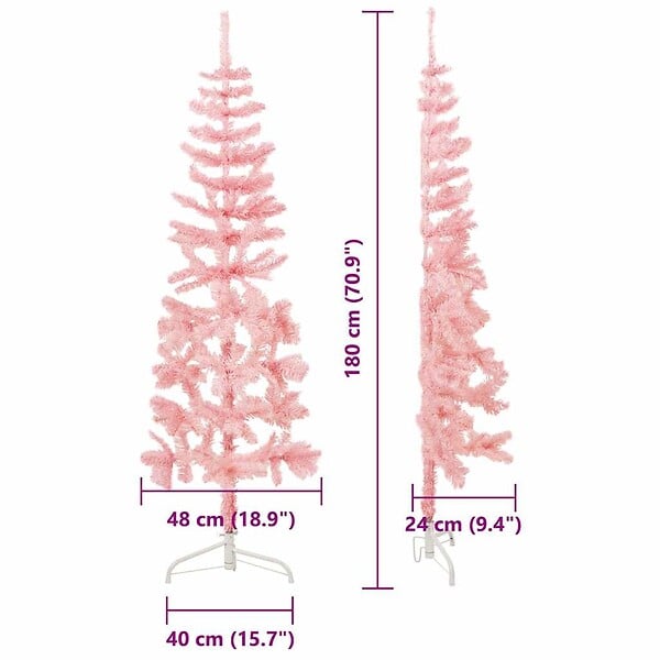 VIDAXL - vidaXL Demi sapin de Noël artificiel mince avec support Rose 180 cm - large