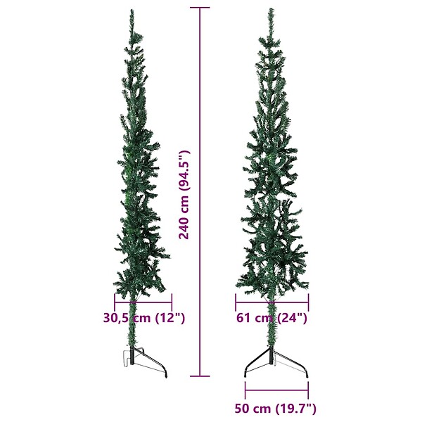 VIDAXL - vidaXL Demi sapin de Noël artificiel mince avec support Vert 240 cm - large