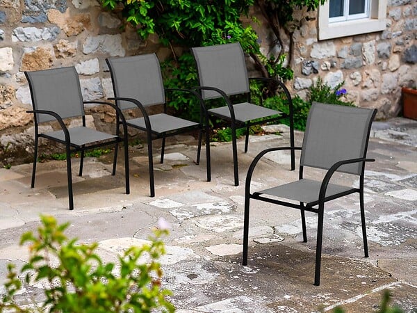 HESPERIDE - Lot de 4 fauteuils de jardin en texaline Piazza Galet/Graphite - large