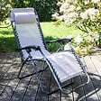 OVIALA - Fauteuil relax de jardin en acier et textilène inclinable taupe - Monaco - vignette