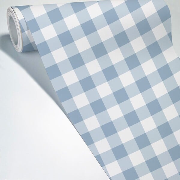 99DECO - Papier peint raccordable - Vichy - Bleu - intissé : 150g/m² - 4 lés : 192x270cm - large