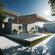INTERSUN - Store banne double pente ENARGITE 5,00x2x3,00 M (Motorisé à Télécommande - Blanc satiné RAL9010 - Taupe 250g/m²) - vignette