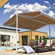 INTERSUN - Store banne double pente ENARGITE 5,00x2x3,00 M (Motorisé à Télécommande - Blanc satiné RAL9010 - Taupe 250g/m²) - vignette
