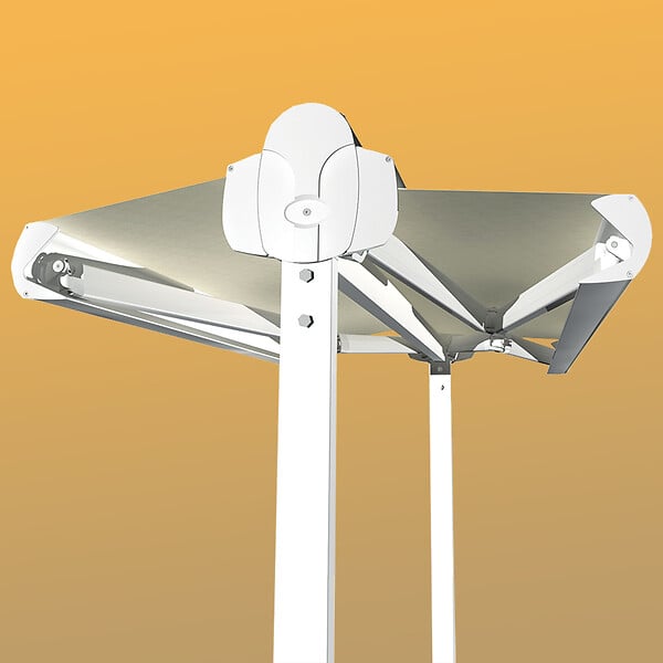 INTERSUN - Store banne double pente ENARGITE 5,00x2x3,00 M (Motorisé à Télécommande - Blanc satiné RAL9010 - Taupe 250g/m²) - large