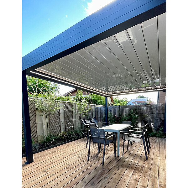 INTERSUN - Pergola bioclimatique SPINELLE 4,50x3,937 M Double vérin à Télécommande (Double vérin à Télécommande - Blanc satiné RAL9010) - large