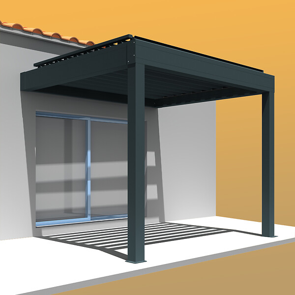INTERSUN - Pergola bioclimatique LOLITE 4,00x4,613 M Vérin à Télécommande (Verin à Télécommande - Mixte : Armature Gris anthracite structuré RAL7016ST / Lames Blanc satiné RAL9010) - large