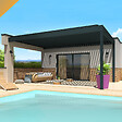 INTERSUN - Pergola bioclimatique SPINELLE 4,50x4,987 M Double vérin à Télécommande (Double vérin à Télécommande + LED - Mixte : Armature Gris anthracite structuré RAL7016ST / Lames Blanc satiné RAL9010) - vignette