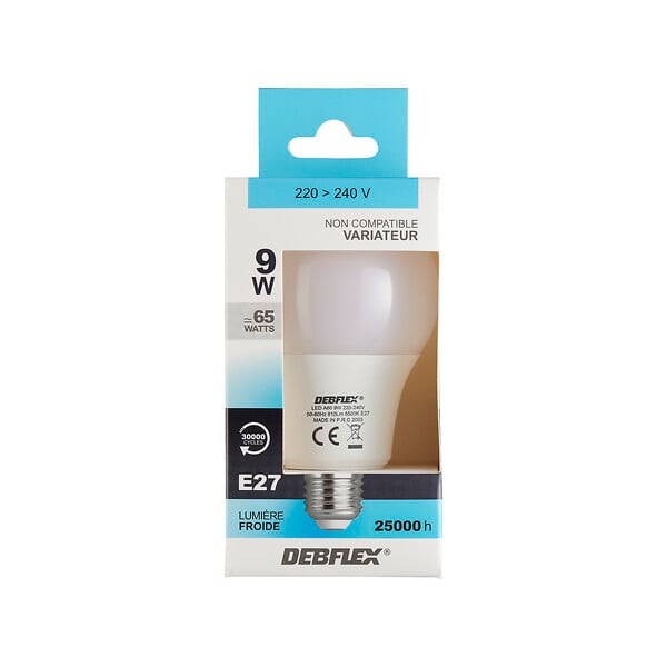 DEBFLEX - AMPOULE A60 SMD VERRE BLANC E27 9W 6500K 810LM - large