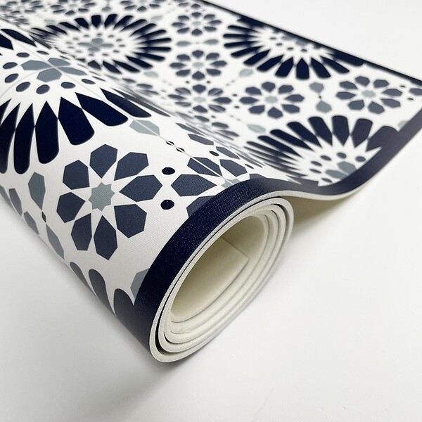 99DECO - Tapis antidérapant - Marsiho - vinyle - int./ext. - Bleu - 50x120cm - large