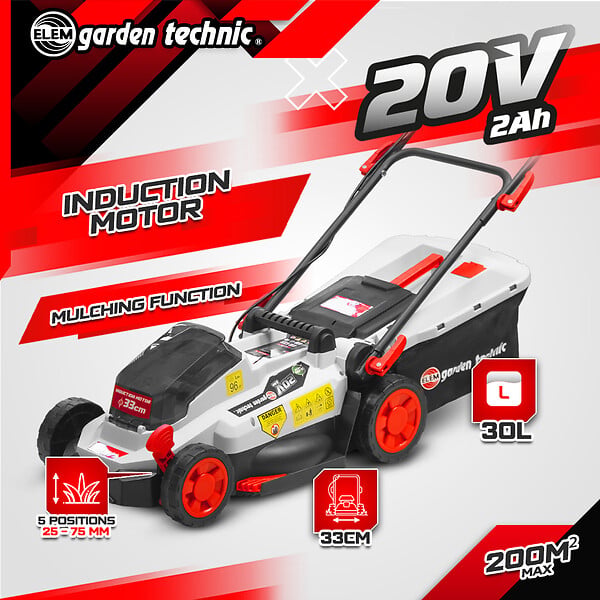 ELEM GARDEN TECHNIC - Tondeuse et coupe bordures rechargeables 20V max + 2 batteries  . - large