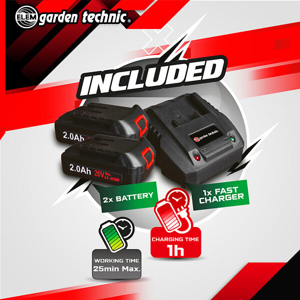 ELEM GARDEN TECHNIC - Tondeuse et coupe bordures rechargeables 20V max + 2 batteries  . - large
