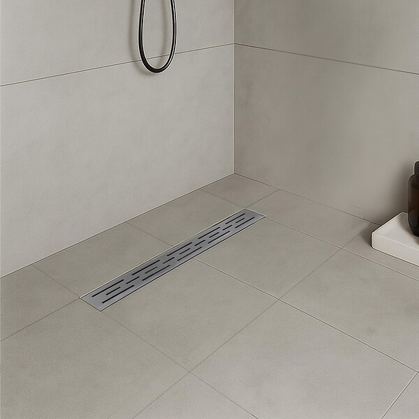 SANIVERRE - JAZY Caniveau de douche L.70 cm design linéaire, acier inoxydable, siphon anti-odeurs, drainage élevé - large