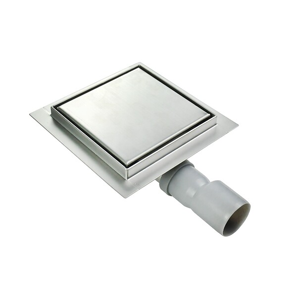 SANIVERRE - CARA Caniveau de douche carré inox 25 x 25 cm avec siphon anti-odeurs, drainage 36l/min, hauteur réglable - large