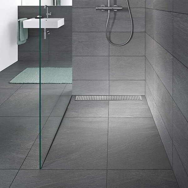 SANIVERRE - HOXY Caniveau douche à l’italienne motif en pointillé L.80 cm avec siphon anti-odeurs + filtre - large