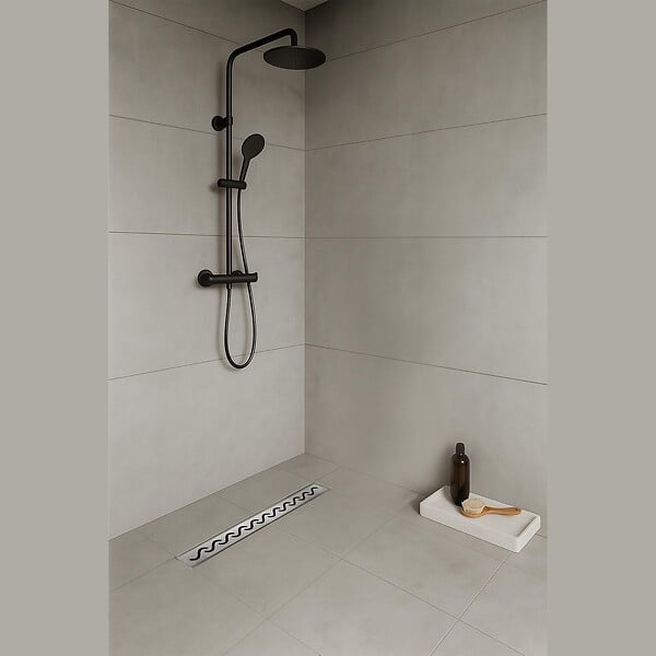 SANIVERRE - VAGO Caniveau de douche motif en vague L.50 cm acier inoxydable, siphon anti-odeurs à débit élevé - large