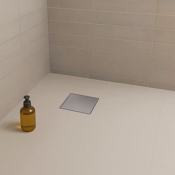 SANIVERRE - CARA Caniveau de douche carré inox 20 x 20 cm avec siphon anti-odeurs, drainage 36l/min, hauteur réglable - large