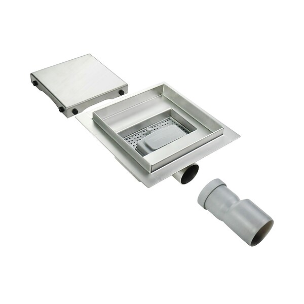 SANIVERRE - CARA Caniveau de douche carré inox 20 x 20 cm avec siphon anti-odeurs, drainage 36l/min, hauteur réglable - large