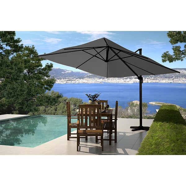 CONCEPT USINE - Ensemble parasol  gris 3x3m et 4 dalles à lester PALATINO - large
