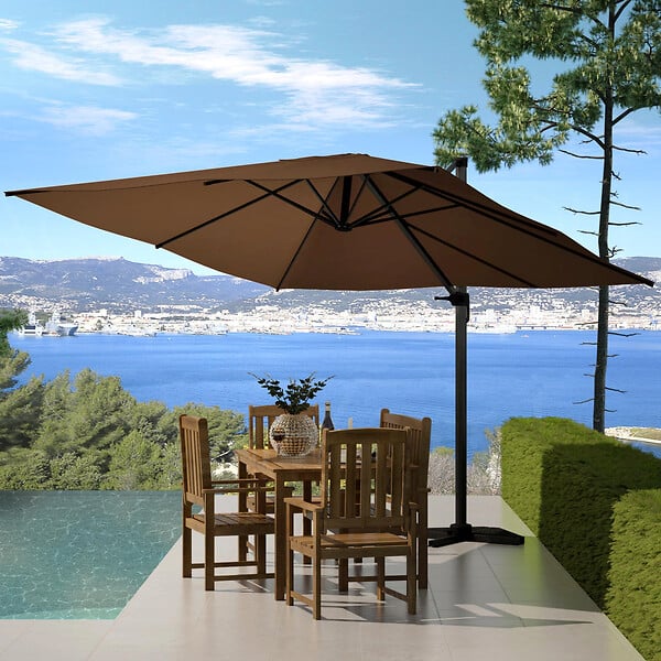 CONCEPT USINE - Ensemble parasol  marron 3x3m et 4 dalles à lester PALATINO - large
