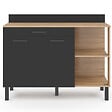 ID MARKET - Buffet bas de cuisine 120 CM CINA plan de travail H.83 cm 2 portes + tiroir façon hêtre et noir - vignette