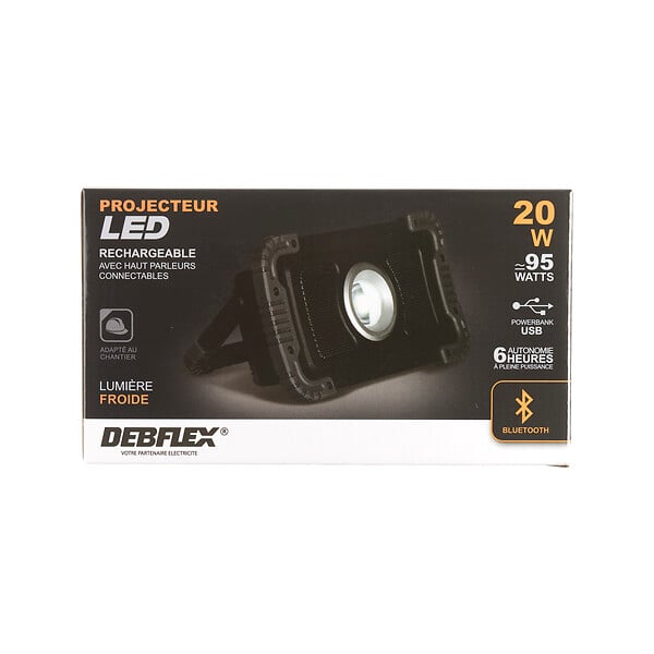 DEBFLEX - PROJECTEUR CHANTIER BATTERIE 2 HP IP44 SMD 20W 6500K 1400LM - large