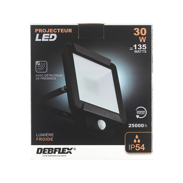 DEBFLEX - PROJECTEUR LED + DETECT IR IP54 SMD 30W 6500K 2400LM - large