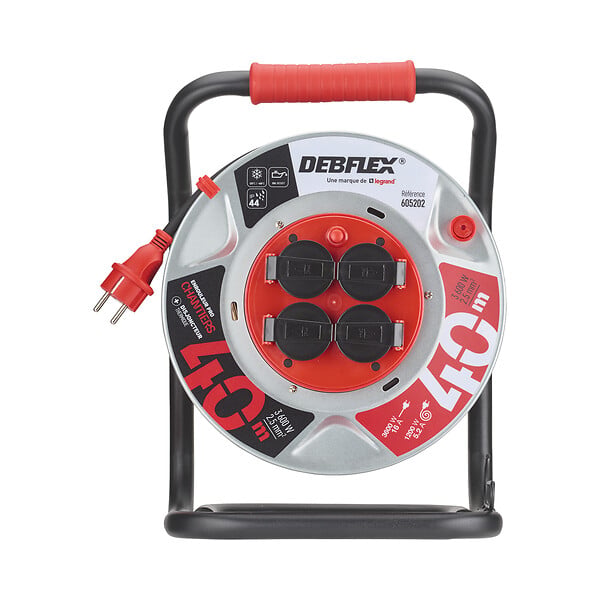 DEBFLEX - DEBFLEX -  ENROULEUR METAL HO7RN-F 3G2,5 CENTRE FIXE 4 PRISES ETANCHES IP44 40M - 605202 - large