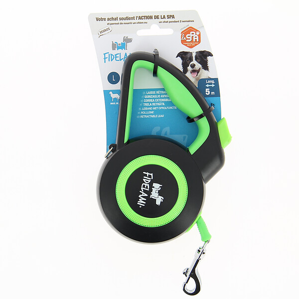 FIDELAMI - laisse rétractable verte 5m - large