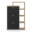 ID MARKET - Meuble à chaussures 18 paires KLARK imitation hêtre 3 portes noires avec étagère - vignette