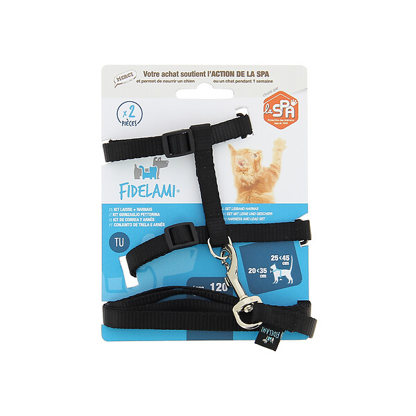 FIDELAMI - kit laisse harnais chat noir - large